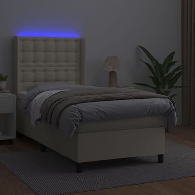 vidaXL Boxspring posteľ s matracom a LED krémová 100x200 cm umelá koža
