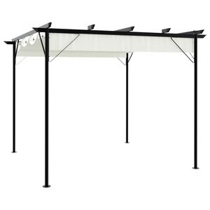 vidaXL Pergola so zaťahovacou strechou kr&eacute;movo-biela 3x3 m oceľov&aacute;