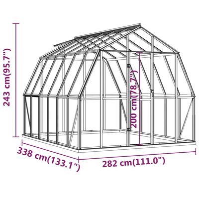 vidaXL Skleník s podkladovým rámom, antracitový 9,53 m², hliník