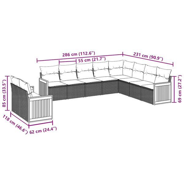 vidaXL 10-dielna z&aacute;hradn&aacute; sedacia s&uacute;prava s vank&uacute;&scaron;mi polyratan čierna
