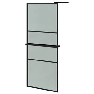 vidaXL Sprchov&aacute; stena s policou čierna 80x195 cm ESG sklo a hlin&iacute;k