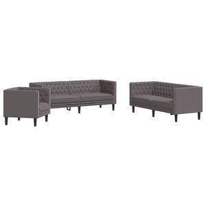 vidaXL 3-dielna s&uacute;prava sedacej s&uacute;pravy Chesterfield siv&aacute;, umel&aacute; koža