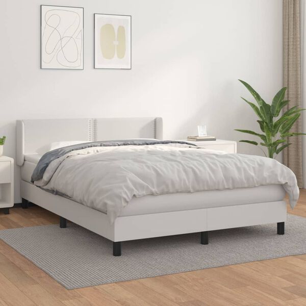 vidaXL Boxspring posteľ s matracom biela 140x200 cm umel&aacute; koža