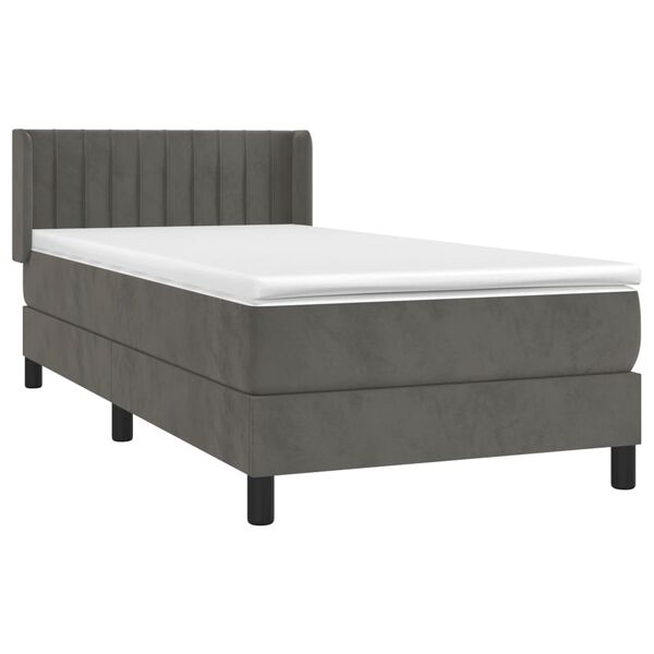 vidaXL Posteľn&yacute; r&aacute;m boxspring s matracom tmavosiv&yacute; 90x190 cm zamat