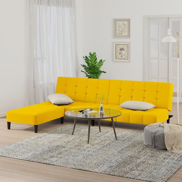 vidaXL 2-miestna rozkladacia pohovka s podnožkou žlt&aacute; zamat