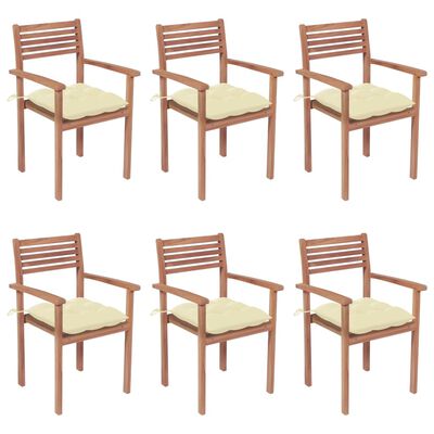 vidaXL Stohovateľné záhradné stoličky s podložkami 6 ks tíkový masív