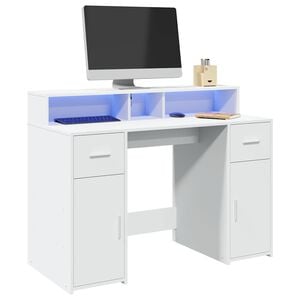 vidaXL St&ocirc;l s LED svetlami biely 120x55x91 cm kompozitn&eacute; drevo