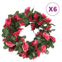 vidaXL Umelé kvetinové girlandy 6 ks jarné ružovo-červené 250 cm