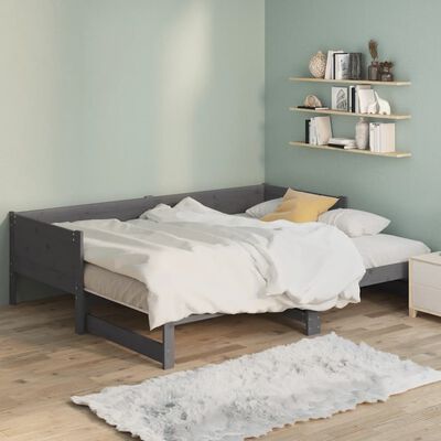 vidaXL Rozkladacia denná posteľ sivá borovicový masív 2x(80x200) cm