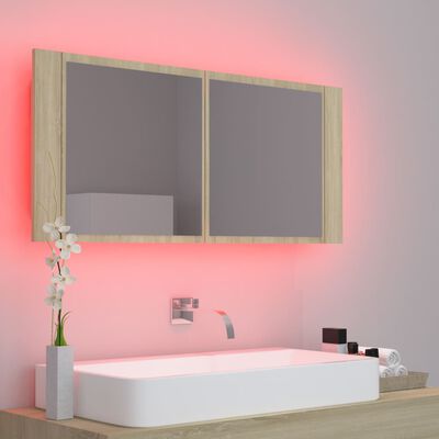 vidaXL LED kúpeľňová zrkadlová skrinka dub sonoma 100x12x45 cm akryl