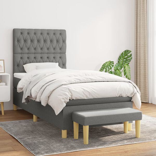 vidaXL Boxspring posteľ s matracom tmavosiv&aacute; 90x200 cm l&aacute;tka