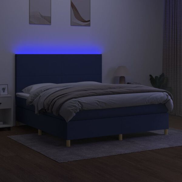 vidaXL Posteľ boxsping s matracom a LED modr&aacute; 180x200 cm l&aacute;tka