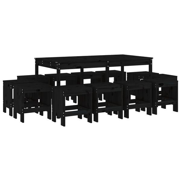 vidaXL 13-dielna z&aacute;hradn&aacute; sedacia s&uacute;prava čierna borovicov&yacute; mas&iacute;v