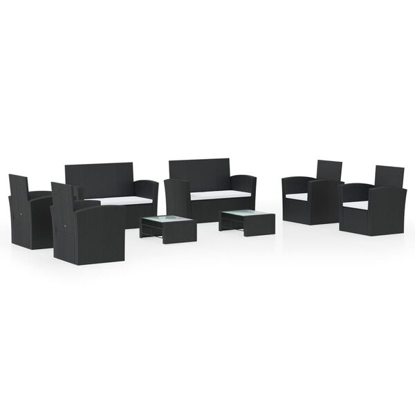 vidaXL 8-dielna z&aacute;hradn&aacute; sedacia s&uacute;prava s vank&uacute;&scaron;mi polyratan čierna