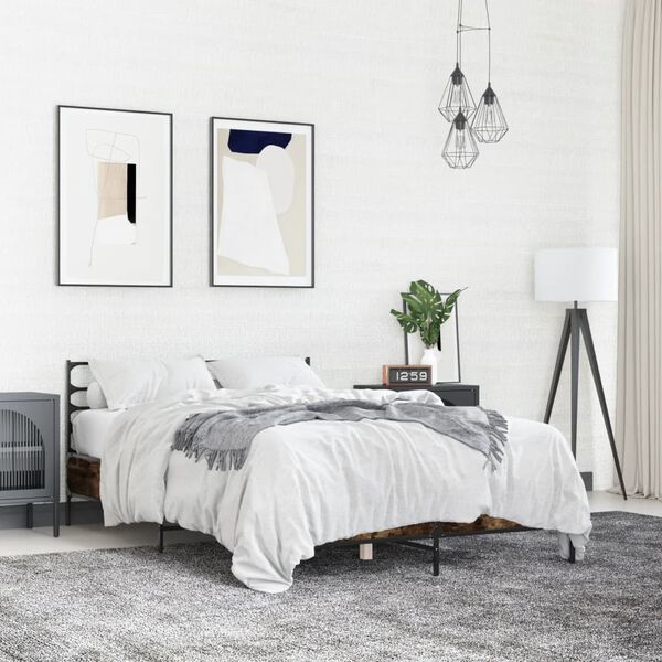 vidaXL Posteľn&yacute; r&aacute;m dymov&yacute; dub 120x190 cm kompozitn&eacute; drevo a kov