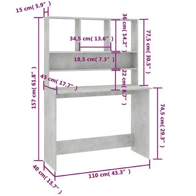 vidaXL Stôl s policami, betónovo sivý 110x45x157 cm, kompozitné drevo