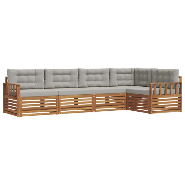 vidaXL Z&aacute;hradn&aacute; s&uacute;prava gaučov s vank&uacute;&scaron;om 5 pcs Pr&iacute;rodn&aacute; a svetlosiv&aacute;