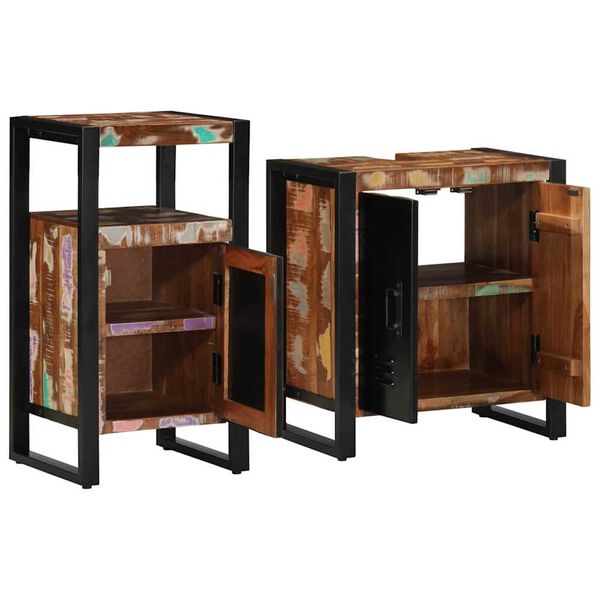 vidaXL Sada kúpeľňového nábytku s dverami 2 pcs Masívne obnovené drevo