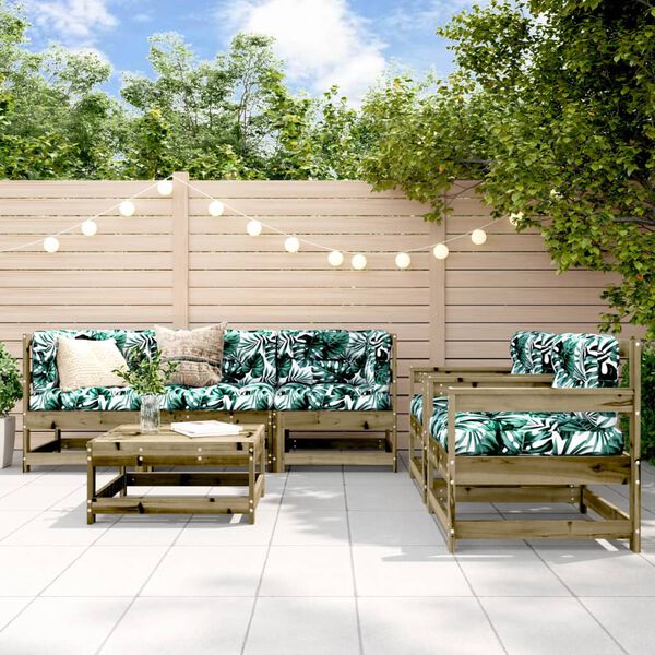 vidaXL 6-dielna z&aacute;hradn&aacute; sedacia s&uacute;prava a vank&uacute;&scaron;e impreg. borovica