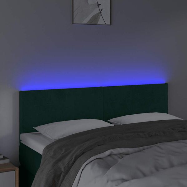 vidaXL Čelo postele s LED tmavozelen&eacute; 144x5x78/88 cm zamat