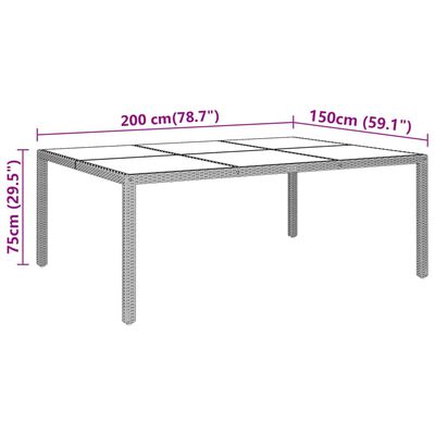 vidaXL Záhradný stôl so sklenenou doskou hnedý 200x150x75 cm ratan
