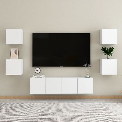 vidaXL Nástenné TV skrinky 4 ks biele 30,5x30x30 cm