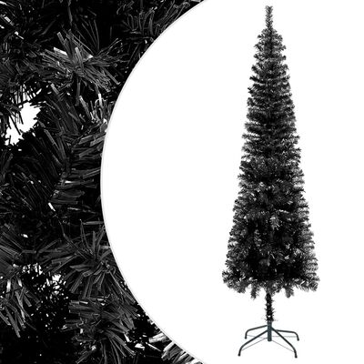 vidaXL Úzky osvetlený vianočný stromček s guľami, čierny 150 cm