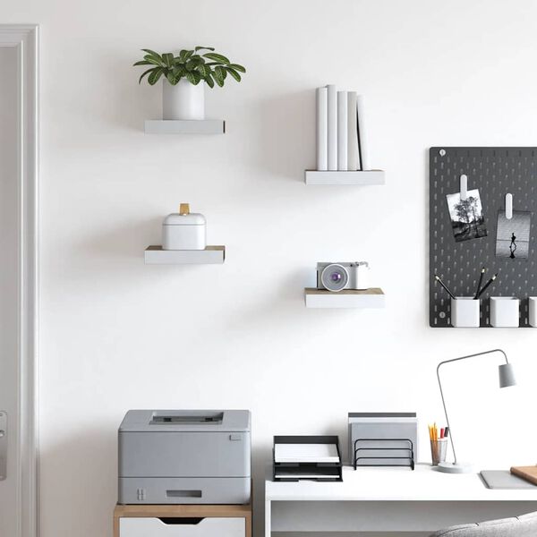 vidaXL Pl&aacute;vaj&uacute;ce n&aacute;stenn&eacute; police 4 ks dub a biele 23x23,5x3,8 cm MDF