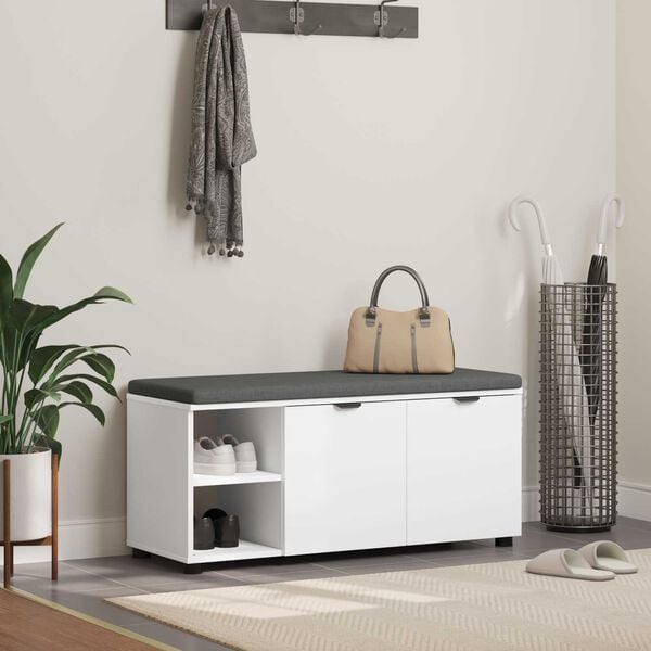 vidaXL Predsieňov&aacute; lavica s vank&uacute;&scaron;om s poličkou Biely 100 x 38 x 46 cm