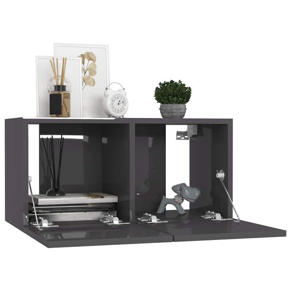 vidaXL 7-dielna s&uacute;prava TV skriniek leskl&aacute; siv&aacute; drevotrieska