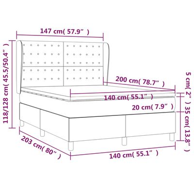 vidaXL Posteľný rám boxspring s matracom tmavosivý 140x200 cm zamat