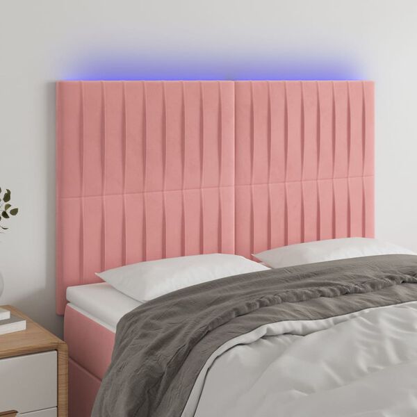 vidaXL Čelo postele s LED ružov&eacute; 144x5x118/128 cm zamat