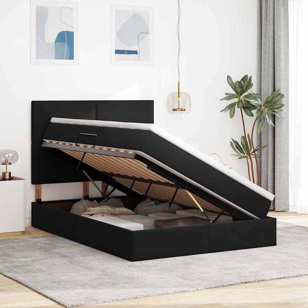 vidaXL Postel s &uacute;ložn&yacute;m prostorem a matrac&iacute; Čierna 140 x 190 cm Zamat