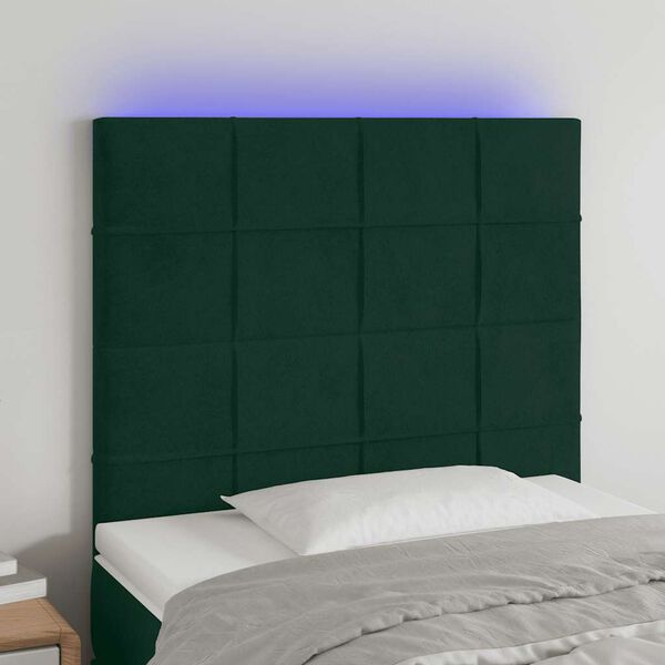 vidaXL Čelo postele s LED tmavozelen&eacute; 80x5x118/128 cm zamat