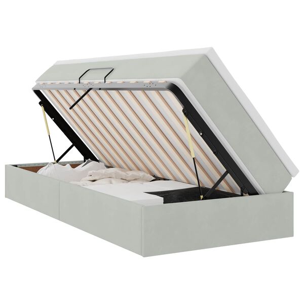 vidaXL Postel s &uacute;ložn&yacute;m prostorem a matrac&iacute; Svetlosiv&aacute; 90 x 190 cm