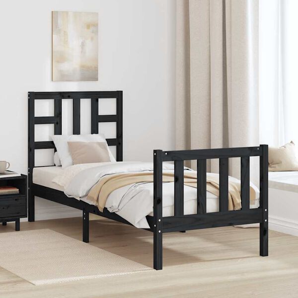 vidaXL Posteľn&yacute; r&aacute;m s čelom čierny mal&eacute; jednol&ocirc;žko mas&iacute;vne drevo