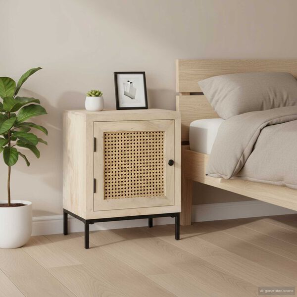 vidaXL Nočný stolík 40x30x50 cm mangovníkový masív a prírodný rákos