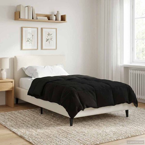 vidaXL Prikr&yacute;vka na cel&yacute; rok &Scaron;nurovan&yacute; Čierna 135 x 220 cm Mikrovl&aacute;kno