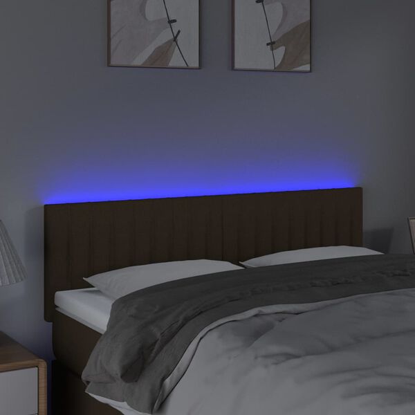 vidaXL Čelo postele s LED tmavohend&eacute; 144x5x78/88 cm l&aacute;tka