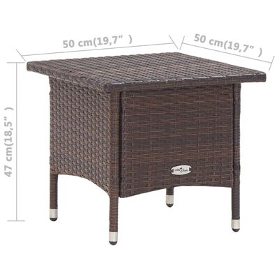 vidaXL Čajový stôl hnedý 50x50x47 cm polyratanový