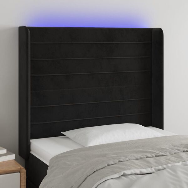 vidaXL Čelo postele s LED čierne 93x16x118/128 cm zamat