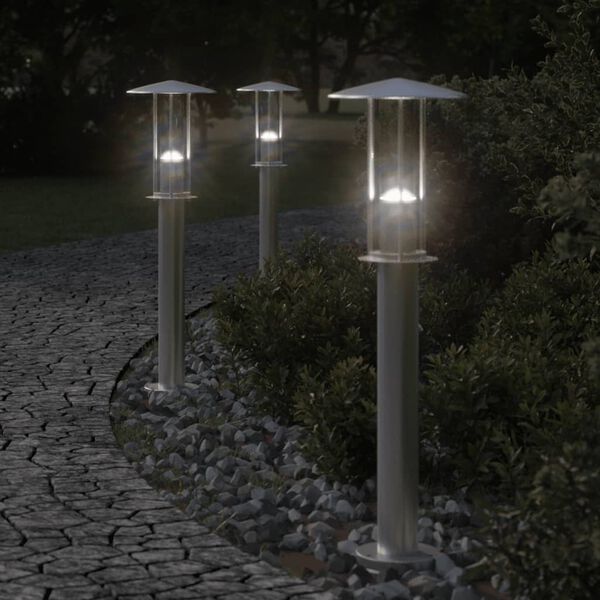 vidaXL Vonkaj&scaron;ie stojace lampy 3 ks strieborn&eacute; 60cm nehrdzavej&uacute;ca oceľ