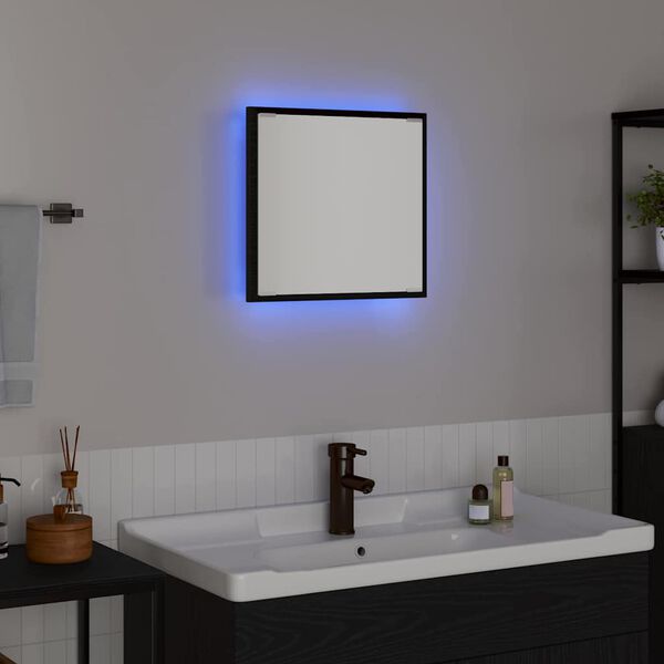 vidaXL Zrkadlo do kúpeľne s LED Nástenný Čierny dub 40 x 8.5 x 37 cm