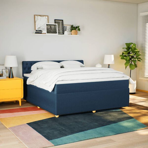 vidaXL Posteľn&yacute; r&aacute;m boxspring s matracom modr&yacute; 180x200 cm l&aacute;tka