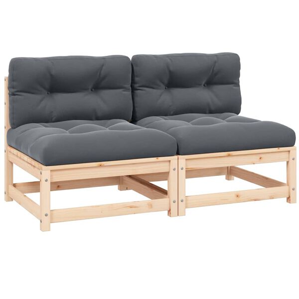 vidaXL Záhradné stredové pohovky s podložkami 2 ks, borovicový masív