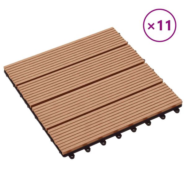 vidaXL Dlažba na terasu 11 pcs T&iacute;k 30 x 30 cm drevoplast