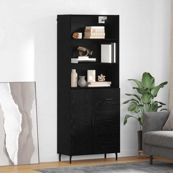 vidaXL Highboard so z&aacute;suvkou Čierny dub 69,5 x 34 x 180 cm