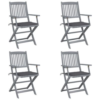 vidaXL Skladacie záhradné stoličky s podložkami 4 ks akáciový masív