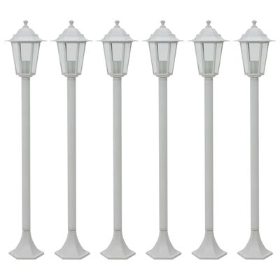 vidaXL Záhradné stĺpové lampy 6 ks E27 110 cm hliníkové biele