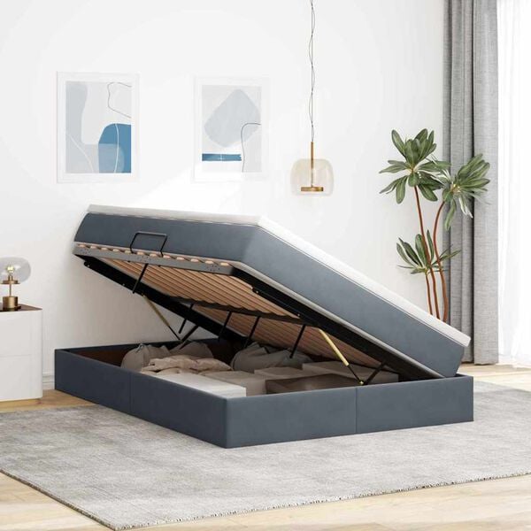 vidaXL Postel s &uacute;ložn&yacute;m prostorem a matrac&iacute; Tmavo &scaron;ed&aacute; 140 x 200 cm